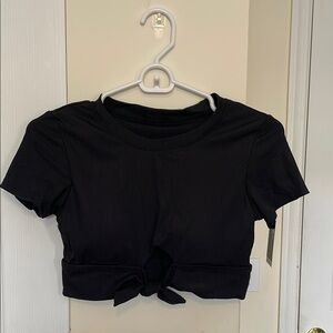 Black Tie-Front Swim Crop Top